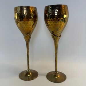 VTG Pair‎ of 2 Vintage Solid Brass Wine Goblets Tulip Stems Made In India